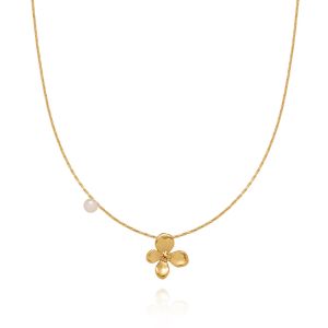 Osmanthus fragrans with Pearl Pendant Necklace • Waterproof Non Tarnish • 18K Gold Plated 316L Stainless Titanium Steel Fashion Necklaces Women Summer NL319 Solis Jewelry