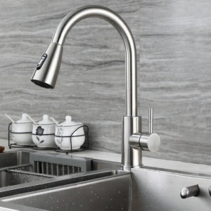 Pull-out Dual Flow Cold and Hot Water Stainless Steel Faucet with Pressure Boost