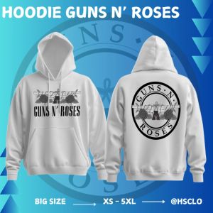 Hoodie Jumper Sweater White Colour Guns NRoses Black White Colour Logo Big Size XS-5XL Bahan Fleece Katun