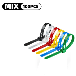 100 Reusable Cable Ties Cable Lock Loop Nylon Ties Removable Recyclable Mixed Colours Black White Replacement Tools