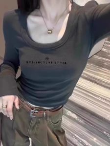 Slim Fit Long Sleeve U-Neck Base Shirt Womens Autumn Winter High-End Cashmere Velvet Top Slimming Effect Spring T-Shirt