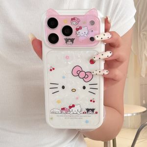 Sanrio | Cartoon Cats Ears Sanrio Hello Kitty Shockproof Phone Case For iphone 17 16 15 Pro Max 17 Luxury Lens Protective Acrylic Cover