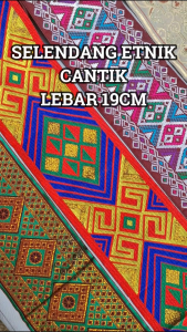 (Per Meter) PT166 Selendang Etnik Motif Cantik Lebar 10Cm