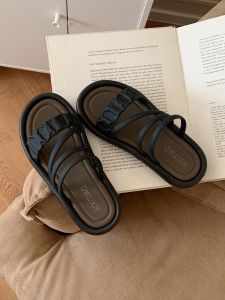 Korean Style Outdoor Sandals Womens Summer Two-Way Wear Anti-Slip Versatile High-End Color Block Beach Slippers Thin Strips