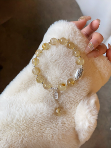 Natural Gold Hair Crystal Pure Silver Lucky Bracelet Womens Yellow Azeze Quartz Business Success Original Wealth Attraction Bracelet Gift