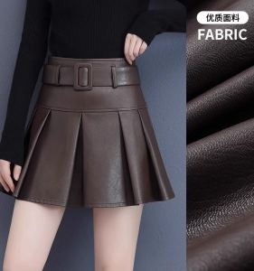 กระโปรงสั้นทรงเอเอวสูง กระโปรงสั้น PU ทรงเอ ฤดูใบไม้ร่วง/ฤดูหนาว 2023 กระโปรงสั้นทรงเอทรงเข้ารูปเอวสูงสำหรับผู้หญิง