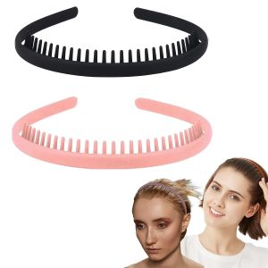 2 PCS Non Slip Fashion Effortless Plastic Headbands with Teeth Comb Skinny Hair Bands for Women Men Teen Girls Sports Headbands