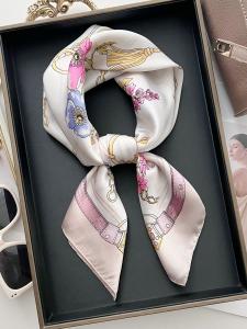 ผ้าพันคอไหมลายดอกไม้สไตล์อังกฤษ ผ้าพันคอไหมเทียม 70 ซม. แฟชั่น ผ้าพันคอตกแต่ง ผ้าพันคอสำหรับฤดูใบไม้ผลิและฤดูใบไม้ร่วง