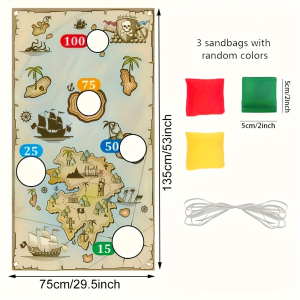Pirate Treasure Map Toss Game Banner Bean Bag Throwing Game Backdrop for Kids Birthday Party & Outdoor Carnival Decor