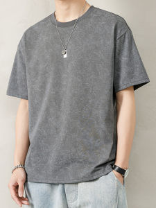 Heavyweight Short Sleeve T-Shirt Mens Summer Trendy Brand Loose Casual Ice Silk Top Half Sleeve Youth Fashion Cotton Polyester Blend