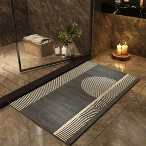 VIKAMA Grey Gold Geometric Bath Mat Super Absorbent Quick Dry Non-Slip Diatomite Bathroom Rug for Luxury Home Decor