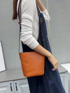 SHUCAI | Vegetable Tanned Cowhide Retro Women Bucket Bag Luxury Designer Genuine Leather Female Casual Shoulder Crossbody Small Bag 2026