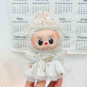Labubu Clothes For 15-17CM Mini Plush Doll Princess Gauze Dress Blingbling Star Skirt Nacklace Headwear Straw Hat 3PCS/Pack Gift