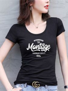 Slim Fit Pure Cotton Half Sleeve round Neck Womens T-Shirt Base Shirt Black White Summer New Style Commute Letter Print