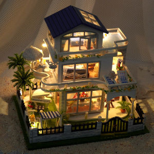 NEW DIY Wooden Mini Seaside Villa Miniature Building Kits Doll Houses With Furniture Casa Dollhouses for Friends Birthday Gifts