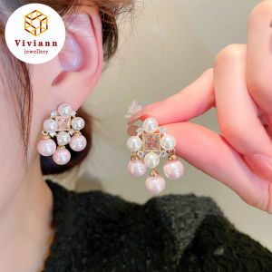 Viviann Original Design Square Zircon Pearl Tassel Earrings Middle Ancient Palace Style Earrings  For Women Vintage Baroque Pearl Earrings Women Jewelry Pearl Gift Bride Wedding Accessories
