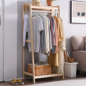 Natural Wood Unpainted Clothesline Stand Modern Simple Style Indoor Home Wooden Coat Rack Bedroom Storage Organizer