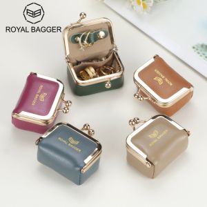 Small SizeRoyal Bagger Retro Genuine Leather Mini Kiss Lock Coin Purse – Womens Jewelry Box for Earrings Rings & More 3894