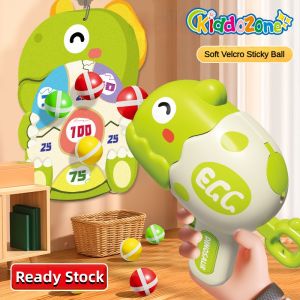 KiddoZone Dinosaur Dart Board Fun Magic Sticky Balls Set with Spring Launcher for Interactive Indoor or Outdoor Play and Family Bonding