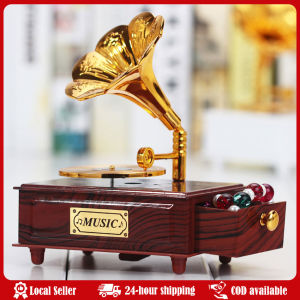 Vintage Gramophone Drawer Music Box for Home Decor Wedding Birthday Jewelry Box Hand Crank Carousel Music Boxes Classical phonograph Drawer Music Box for Home Decoration Wedding Birthday Gift Gramophone Figurine Hand Crank Music Boxes