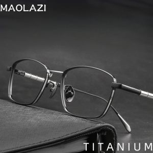 MAOLAZI Fashion Comfortable Eyewear Retro Ultra Light Square Titanium Eyeglasses Luxury Prescription Glasses Frame For Men R7902T