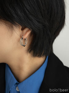 Bolo French Style Three-Dimensional Double-Layer Ear Ring Cross Earrings Chic Semicircle Retro Style Hong Kong Style Circle Cold Earrings for Women