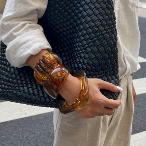 Salircon Vintage Brown Coffee Thick Resin Acrylic Bangles Women Punk Geometric Bangle Bracelets Wedding Aesthetic Jewelry Gifts