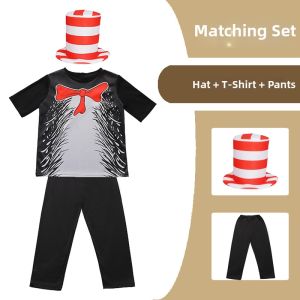 Childrens Halloween School Stage Performance Wear Cat in the Hat Costume