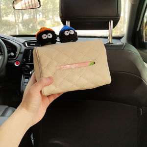 Cute Plush Car Coal Ball Tissue Box Holder Leather Material Hanging Style Car Interior Decoration Automobile Tissue Box Cover
