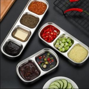 Korean Samgyup Stainless Steel Sauce Dish Hot Dipping Bowl Seasoning Tray Separate Plates Dip Bowl