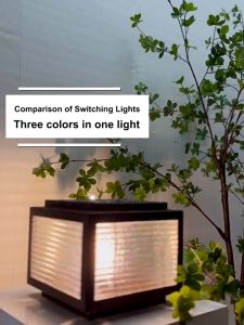 Solar Post Light outdoor waterproof Garden post lamp LED tricolor column light E27 solar Pillar light with solar panel