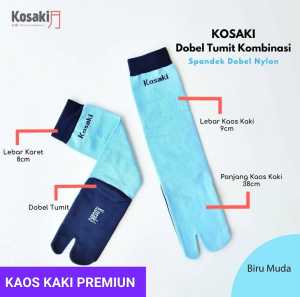 Kaos Kaki Muslimah Jempol Panjang Kaos Kaki Premium Dobel Tumit Dobel Nylon KOSAKI KOMBINASI-L BIRU MUDA