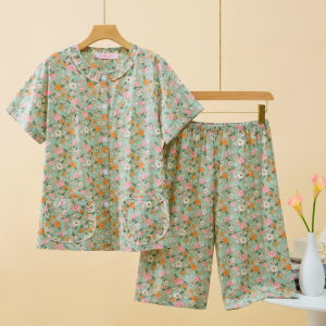 Summer Pajamas Womens Short-Sleeved Clothes and Shorts Pure Cotton Fresh Woven Cotton Cloth Pastoral Floral Thin Homewear Suit