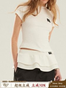 เสื้อยืดคอกลมแขนสั้นทรงเข้ารูปสำหรับผู้หญิง ELEVEN SLEEP ฤดูร้อน 92% คอตตอน 8% ไนลอน ทรงเข้ารูป ปกติ