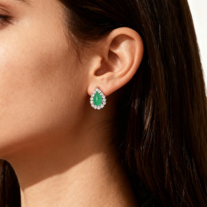 Sequito Phong cách Trung Quốc Pave thiết lập khối lập phương màu xanh lá Zirconia giọt nước khuyên nụ Phụ Nữ Phụ kiện quần áo đồ trang sức bạc se1000