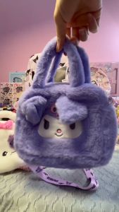18CM Cute Sanrio Kuromi Cinnamoroll Melody Plush Hand Carry Fluffy Bag Sling Girls Bag
