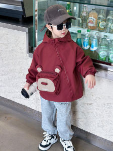 เสื้อแจ็คเก็ตฤดูใบไม้ผลิและฤดูใบไม้ร่วงสำหรับเด็กชาย ซิปด้านข้าง สีแดง ทรงหลวม ปกขนสัตว์ ผ้าโพลีเอสเตอร์ ปกติ