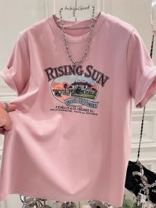 Longer Length Loose Cotton T Shirt Pink