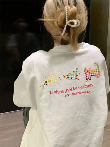 เสื้อยืดแขนสั้นผ้าฝ้ายแท้สไตล์อเมริกัน สีขาว สำหรับผู้หญิง ฤดูร้อน นักเรียน ไซส์ใหญ่ ไหล่กว้าง ครึ่งแขน ความรู้สึกหรูหรา เสื้อผ้าทำงานสไตล์เกาหลี