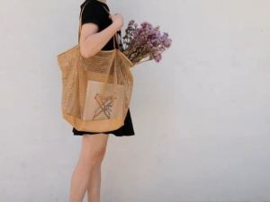 Womens Mesh Beach Tote Bags 23L Foldable Hollowed Out Tote Bag Shoulder Bag for Beach Vacation