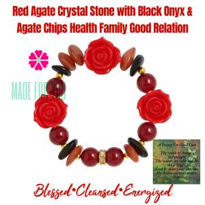 MFY Health Prosperity Good Family Relationship Red agate Crystal stone & Chips Black Onyx Lucky Charm Women Bracelet Cleansed
