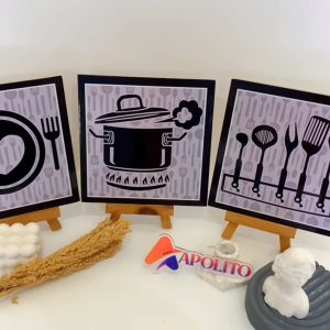 HIASAN DINDING KITCHEN DAPUR BLACK AND WHITE SETE ISI 6 (20X20 CM) WALL DECOR DEKORASI KAYU PAJANGAN DINDING POSTER KAYU RUANGAN
