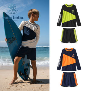 Voda Beba Childrens Swimwear Long Sleeve Separate Beachwear Quick Dry Surf Suit Male Kids Summer Swimming Costume