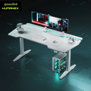 HumaneX | Intelligent White Carbon Fiber Electric Adjustable Gaming Desk