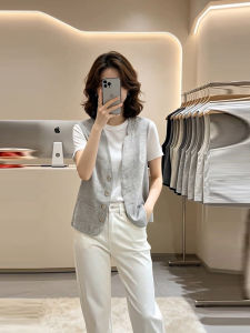 Shalldoer | Áo Gile Lanh V-neck Mỏng Mạnh Phong Cách Pháp Mùa Hè Cao Cấp