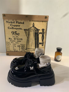 Womens College Style Flats Thick Bottom Loafers British Fashion Versatile Shoes round Toe High Heel Deep Mouth PU Leather