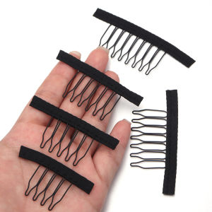 10Pcs Wig Combs To Secure Wig 4-8Teeth Wig Comb Black Wig Clips With Cloth For Making Wig Caps Steel Material Clips Combs