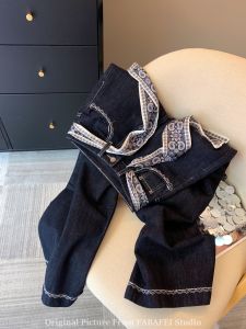 High Waist Straight Leg Jeans Womens Spring Summer Fashion Trend Silk Scarf Micro Flared Denim Pants Casual Style High Waist