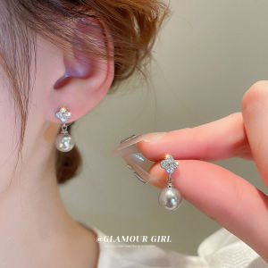 Fashionable Minimalist Geometric Design Silver Needle Artificial Pearl Earrings Commute Jewelry Elegant Accessory for Women