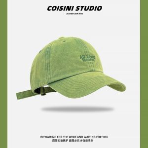 Retro Washed Baseball Cap Womens Embroidered Letter Soft Top Sunshade Face Slimming Duckbill Hat Couple Trendy Streetwear